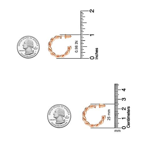 Charmsy 925 Sterling Silver Hoop Earrings for Women | 18K Rose Gold Plated Lightweight Open C Hoops Earring | Size 30mm