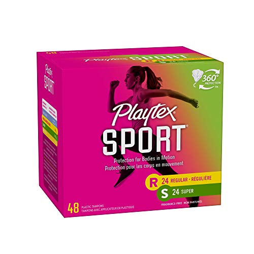 Playtex Sport Tampons, Multipack (24ct Regular/24ct Super Absorbency), Fragrance-Free - 48ct