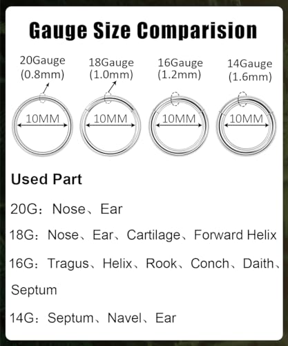Vegolita 14G 16G 18G 20G 316L Stainless Steel Hinged Nose Rings Hoop for Women Men Septum Clicker Hinged Segment Ring Cartilage Helix Tragus Earring Lip Rook Conch Hoop 6-14MM Color 20G 7MM