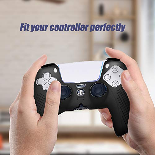 ECHZOVE PlayStation 5 Controller Cover Case, Anti-Slip Silicone Cover Skin Compatible with PS5 Dual Sense Controller with Thumb Grip Caps, Joystick Protectors and Cover Wrap Sticker - Black