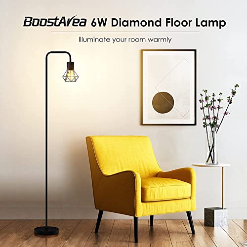 BoostArea Industrial Floor Lamp, Diamond Shape Design, 6W LED Bulb, E26 Socket, On/Off Footswitch, Premium Quality, Safe, Easy Assembly, Modern Style, Black