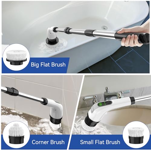 Electric Spin Scrubber with Long Handle: Cordless Power Shower Scrubber Spin Brush with 7 Brush Replacement Heads for Cleaning Bathroom,Tub, Tile