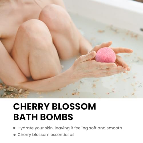 Bath Bombs Gift Set for Women, BODY & EARTH 10 X 3.5 oz Essential Oils Cherry Blossom Handmade Birthday Gift Idea for Family, Women, Mother's Day Gifts for Women