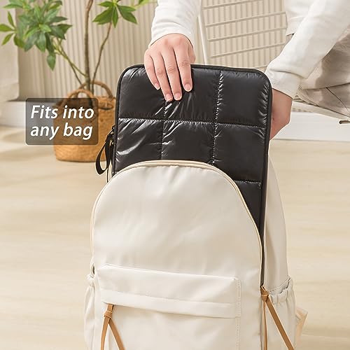 Linpr Puffy Laptop Sleeve 11 Inch Black, Waterproof Carrying Case Bag for Women, Fluffy Computer iPad Pro 11 Case, Compatible with 10.9" iPad 10, 10.2" iPad 7 8 9, 10.5"