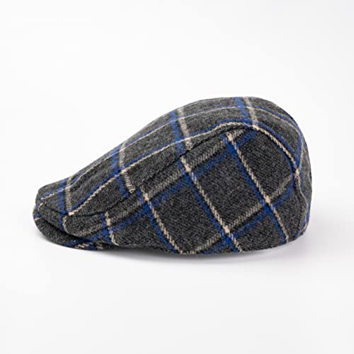 The Original Boston Scally Cap - Original Newsboy Flat Cap - Single Panel Cotton Fitted Hat for Men - Blue and White Plaid - XXXL