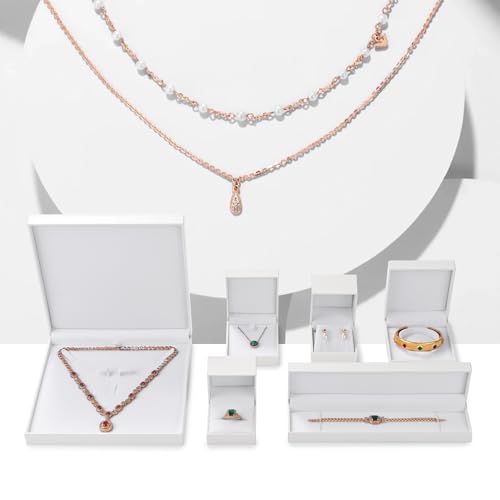 Papten 3 In 1 Jewelry Gift Boxes Jewelry Set Box Necklace Box Necklace Gift Box Jewelry Box Necklace Earring Ring Bracelet Box Gift Boxes For Presents Necklace Boxes For Jewelry Gift (White)