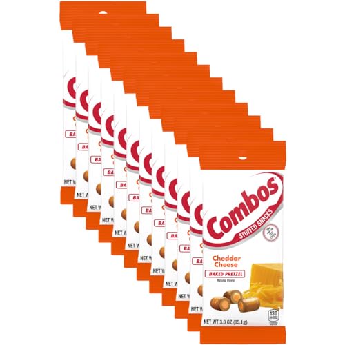 COMBOS Stuffed Snacks Cheddar Cheese Baked Pretzel Snacks, 3.0 oz Bag (Pack of 12)