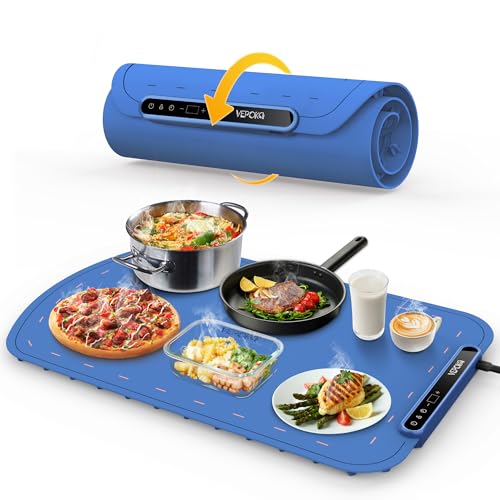 Food Warming Mat for Buffet, VEPOKA Electric Warming Tray to Keep Food Warm at Party, Silicone Heating Mat with 7 Temperature Levels& Auto Shut-Off, Food Warmers for Parties, Gatherings, Everyday Use