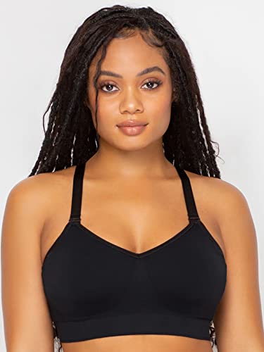 Curvy Couture Women's Size Smooth Seamless Comfort Wire Free Longline Bra, Black Hue, Medium Plus
