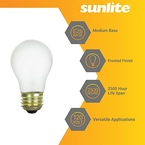 Sunlite 41622 Incandescent Appliance A15 Light Bulb, 15 Watts, 70 Lumens, Medium Base (E26), Dimmable, Mercury Free, 2600K Warm White, Frost, 24 Count