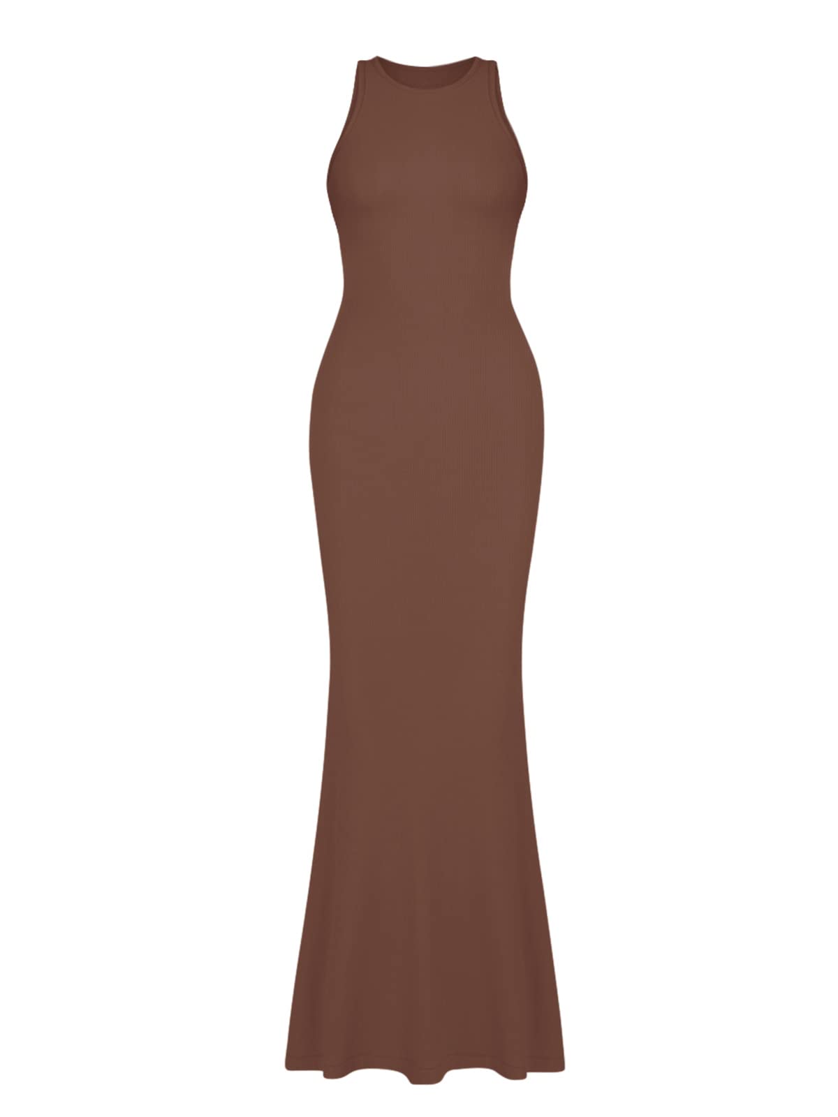 REORIA Women's Summer Sexy Casual Lounge Tank Long Dress Elegant Wedding Guest Sleeveless Halter Neck Bodycon Maxi Dresses Coffee Small