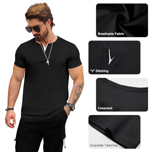 Mancozy Mens 2 Pack T Shirts Casual Breathable Fitness Fashion Black Long V-Neck Summer Shirts for Men Meduim