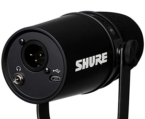 Shure MV7 USB Microphone for Podcasting, Recording, Live Streaming & Gaming, Built-in Headphone Output, All Metal USB/XLR Dynamic Mic, Voice-Isolating Technology, TeamSpeak & Zoom Certified – Black