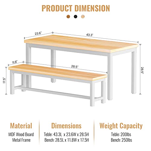 Lamerge Kitchen Table Set with 2 Benches 4 Person Dining Room Table Set for Home Kitchen, Dining Room, Restaurant, Space Saving, Beige, 43.3''L x23.6''W x28.5''H (43S)