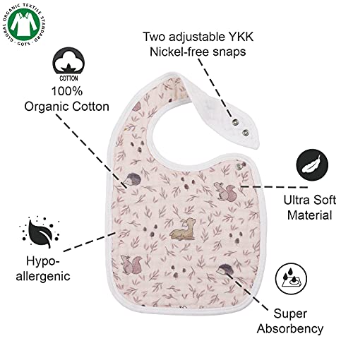 Snap Muslin Bibs for Girls, 3-Pack Baby Bibs for Infants, Newborns and Toddlers, 100% Cotton Muslin Absorbent & Soft Layers, Adjustable Snaps,"Spring"