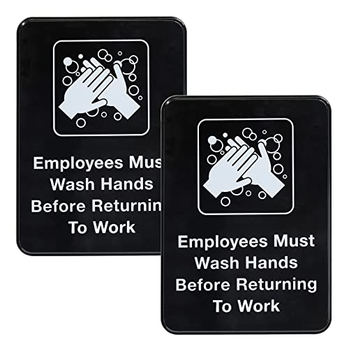 Excello Global Products Employees Must Wash Hands Before Returning to Work Sign: Easy to Mount Plastic Safety Informative Sign with Symbols Great for Business, 5"x7", Pack of 2