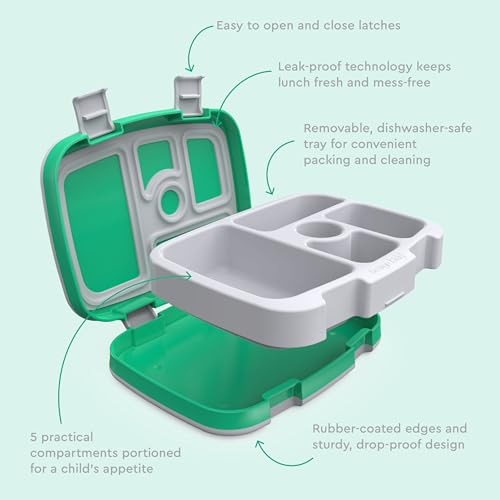 Bentgo Kids Prints Leak-Proof, 5-Compartment Bento-Style Kids Lunch Box - Ideal Portion Sizes for Ages 3-7, Durable, Drop-Proof, Dishwasher Safe, & Made with BPA-Free Materials (Sports)