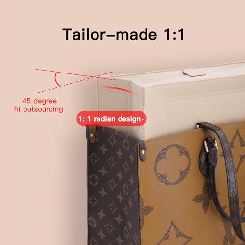 Doxo Purse Organizer Insert, Felt Bag in Bag with Zipper, Perfect for L ONTHEGO MM 35 & Small D Book Tote Medium(Beige-With Cover, L)