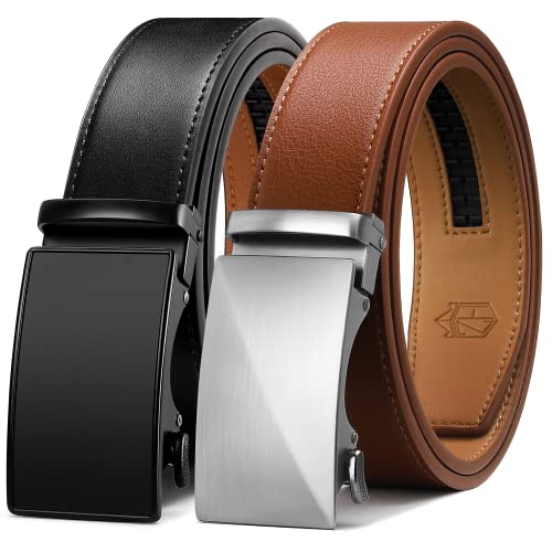 Zitahli Mens Belt Leather 2 Pack - Ratchet Belt for Men Dress Pant Shirt Oxfords,Micro Adjustable Brown Black Belt,Trim To Fit Size 34"-48"