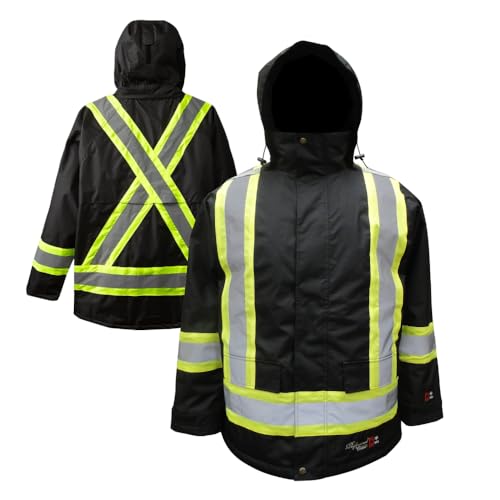 Viking Professional Freezer Insulated Journeyman FR Jacket - Waterproof 300D Trilobal Rip-Stop Hi Vis Jackets for Men, Black - Large