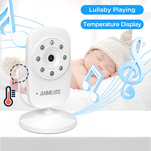 ANMEATE Video Baby Monitor with Digital Camera, Digital 2.4Ghz Wireless Video Monitor with Temperature Monitor, 960ft Transmission Range, 2-Way Talk, Night Vision, High Capacity Battery（1 Camera）