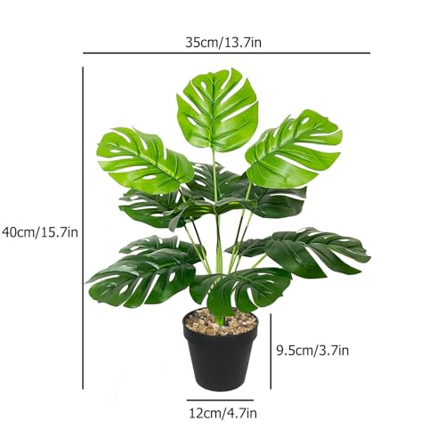 Rozwkeo Artificial Plant in Pot Fake Tree Trunks Leaves Faux Potted for Indoor Outdoor Modern Decoration Home Office Living Room Bedroom Balcony Housewarming Gift (40cm Small Monstera Palm)
