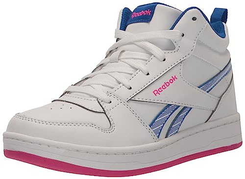 Reebok Girls Royal Prime Mid 2.0 Sneaker, White/Electric Cobalt/Laser Pink, 11 Little Kid