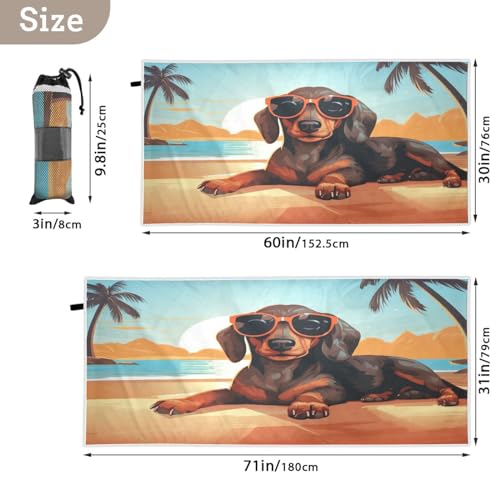 senya Thin Beach Towels Cloth for Women Men, Dachshund Dog on The Beach Beach Towels Swim Towels Oversized Quick Dry for Travel Beach Swim Pool Gym, 31x71in, B04M23028