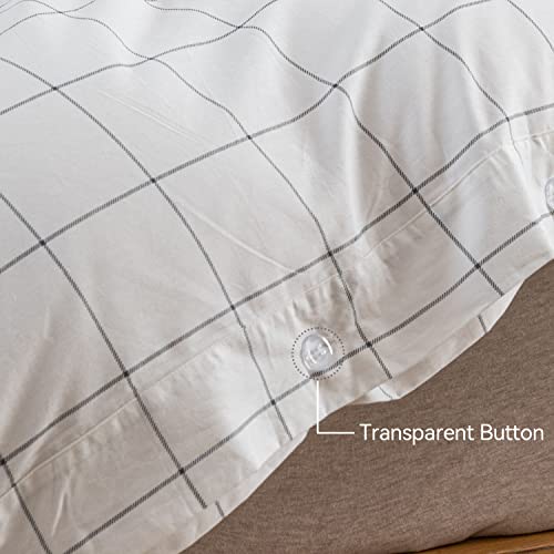 JELLYMONI Twin Duvet Cover Set- Cotton Plaid Duvet Cover 2 Pieces with Button Closure, 1 Duvet Cover and 1 Pillowcases (White with Black Grid Geometric Pattern Printed)