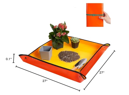 HNXTYAOB Repotting Mat for Indoor Plant Transplanting and Potting Soil Mess Control Portable Succulent Planting Potting Tray Gardening Gifts for Women Men Plant Lover Gifts (Orange 27" x 27")