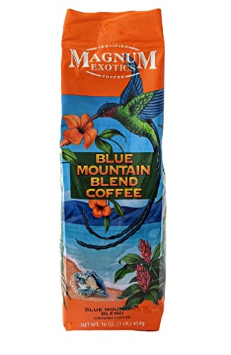 Magnum Exotics, Blue Mountain Coffee Blend - Medium-Light Roast Ground Coffee, Made from 100% Arabica Beans, Rich & Smooth Flavor, Fresh Roast - Blue Mountain Blend, 1 Lb (Pack of 1)