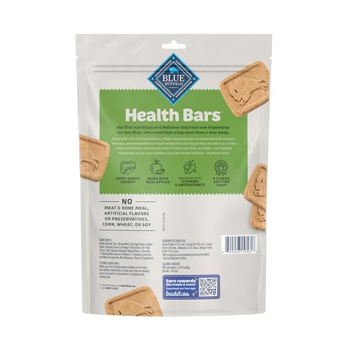 Blue Buffalo Health Bars Natural Crunchy Dog Treats Biscuits, Apple & Yogurt 16-oz Bag