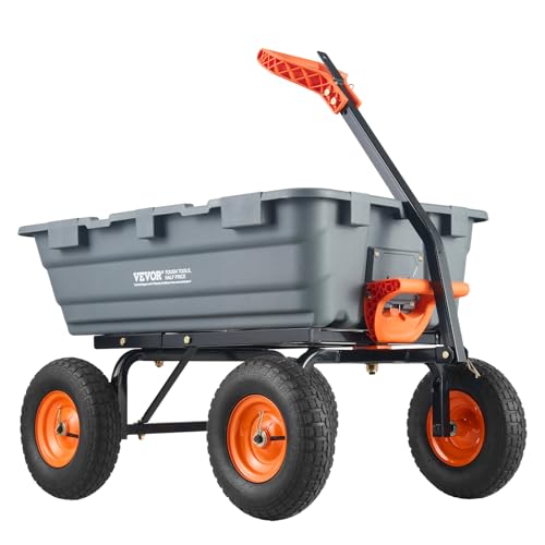 VEVOR 400lbs Steel Garden Dump Cart, Heavy Duty Yard Dump Wagon Utility Wagon with Removable Sides, Pullable Handle, Utility Liner, 10in All Terrain Wheels