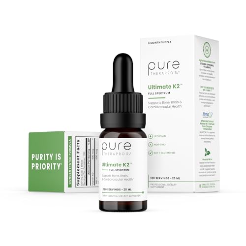 Pure TheraPro Rx Ultimate K2 Supplement | Liquid Liposomal Vitamin K2 Drops | 180 Serving | 600mcg Vegan K2 as All-Trans MK4 & Patented MenaQ7 MK7 | Supports Bone Health, Beautiful Skin & Hair | 20 mL