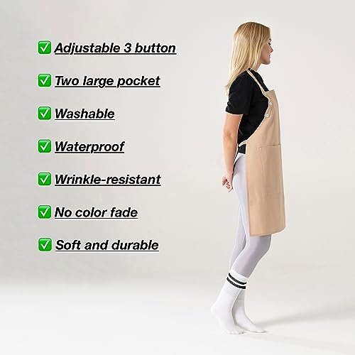 TOSHE Kitchen Apron Waterdrop Resistant Cotton Apron with adjustable Aprons for Women with Pockets 10 Color option Cooking White Apron(White)