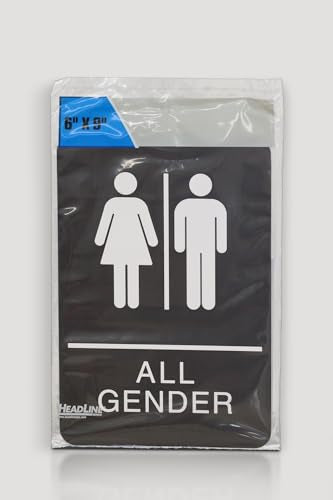 Headline Sign All Gender Restroom Sign, 6 x 9 Inches, ADA, Black and White (9460)