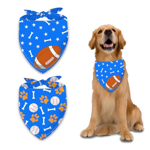 Liboom Football and Baseball Dog Bandanas 2 Pack,Blue Pet Scarf for Boy and Girl,Thanksgiving Holiday Bandana for Small or Large or Extra Large Dogs (X-Large),Premium Durable Fabric