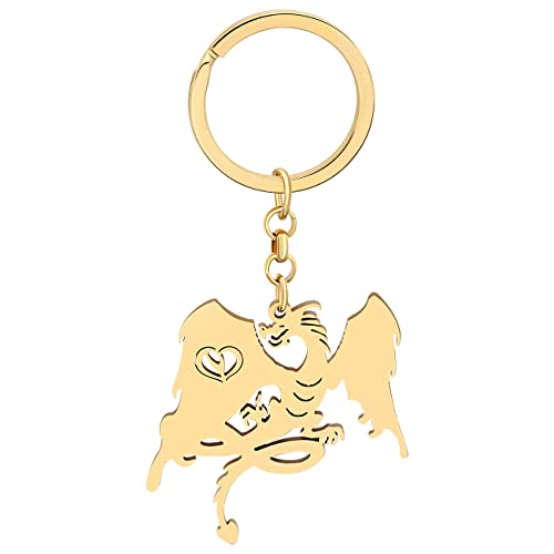 LONYOO Funny Dragon Keychain Wallet Car Key Ornament Stainless Steel Fantasy Dinosaur Keyring Charms for Women Girls Gifts (Gold B)