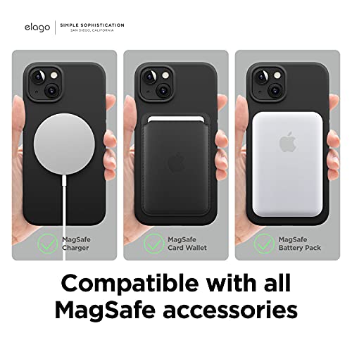 elago Magnetic Case Compatible with MagSafe and iPhone 13 6.1 Inch - Built-in Magnets, Liquid Silicone, Protective Cover, Compatible with All MagSafe Accessories (Black)