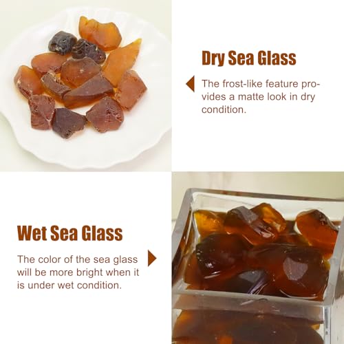 Ausluru 5LB Frosted Sea Glass Vase fillers Crushed Glass, Sea Glass Decor Ideal for Christmas DIY Craft, Aquarium Gravels, Home Decor Crushed Sea Glass Pieces for Beach Wedding, 0.7-3 Inch Amber