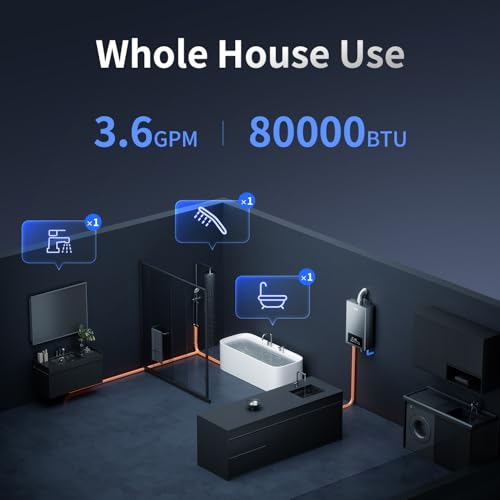 Ranein Natural Gas Tankless Water Heater with Vent Pipe, Indoor Max 3.6 GPM, 80,000 BTU Instant Hot Water Heater