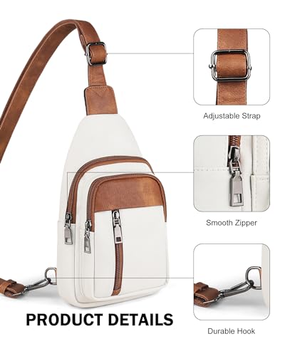 MASINTOR Sling Bag for Women - Crossbody Bags Fanny Pack with Vegan Leather - Adjustable Sling Backack for Travel Beige Brown