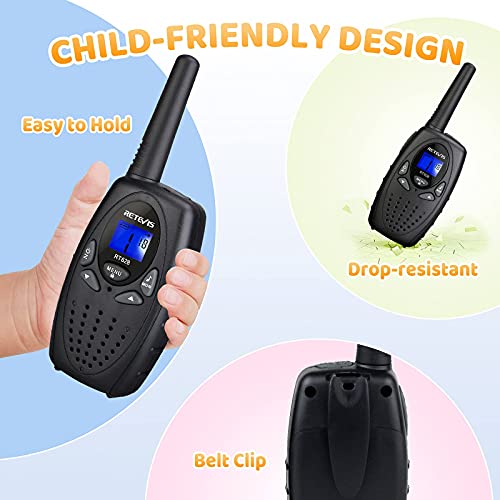 Retevis RT628 Walkie Talkies for Kids,Boys Kids Walkie Talkie,Kids Toys for 6-12 Year Old Boy Girl,Gifts for Xmas Birthday Camping Trip(Black1 Pair)