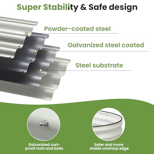 Pattiumo Oval 8x2x1.5 FT Galvanized Raised Garden Bed Kit, 7 in 1 Large Metal Planter Box for Outdoor Gardening, 18” Garden Bed for Vegetables Flower Herb(Pearl White)