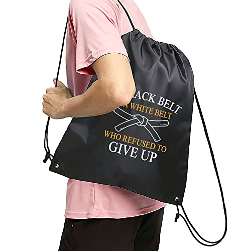 Haizct A Black Belt Is A White Belt Who Refused To Give Up Drawstring Backpacks, Tae Kwon Do Drawstring Bag for Men Women, Tae Kwon Do Gifts Karate Gifts Jiu Jitsu Gifts