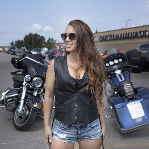 Milwaukee Leather ML1254 Women's Black Naked Leather Side Lace Motorcycle Rider Vest W/Milwaukee Logo Snaps Closure - X-Small