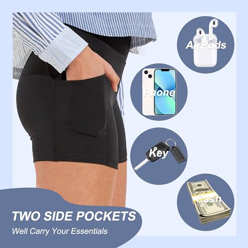 CAMPSNAIL Biker Shorts Women with Pockets - 3"/5"/8" High Waisted Workout Spandex Tummy Control Gym Running Yoga Shorts Dark Grey