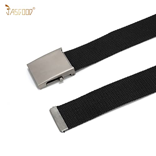 JASGOOD Canvas Web Belt for Men Adjustable Cloth Fabric Military Belt with Metal Buckle, L-Black+Beige+Blue