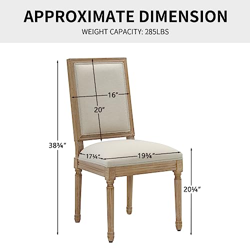 Farmhouse Dining Chairs Set of 2 French Country Kitchen Chairs with Rectangular Back and Solid Wood Legs, Upholstered Rectangular Side Chairs for Dining Room Living Room Kitche (Beige)