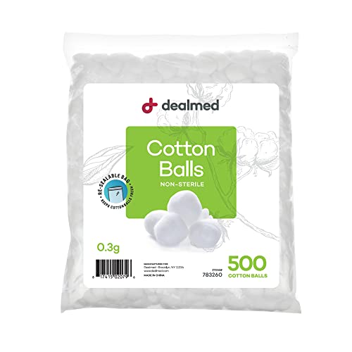 Dealmed 300 ct. Cotton Balls for Face, Makeup, Medical Uses, & DIY Crafts | Non-Sterile Bulk Pack | Resealable Zip-Locked Bag | 100% Pure Cotton, Soft, Absorbent, Gentle (Pack of 1)